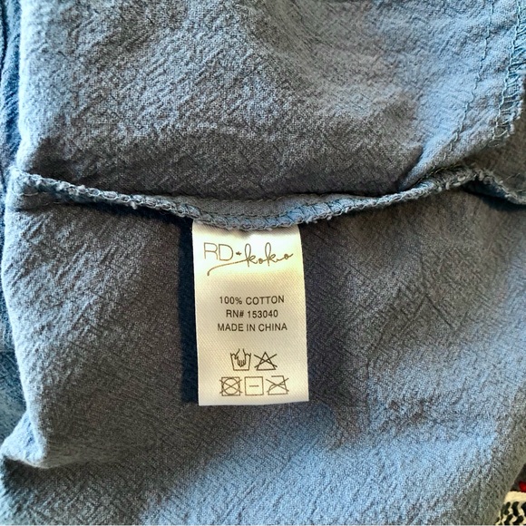 Anthropologie RD & Koko Oversize Blue Embroidered Blouse Jacket, Size L P2P 24” - Picture 4 of 6